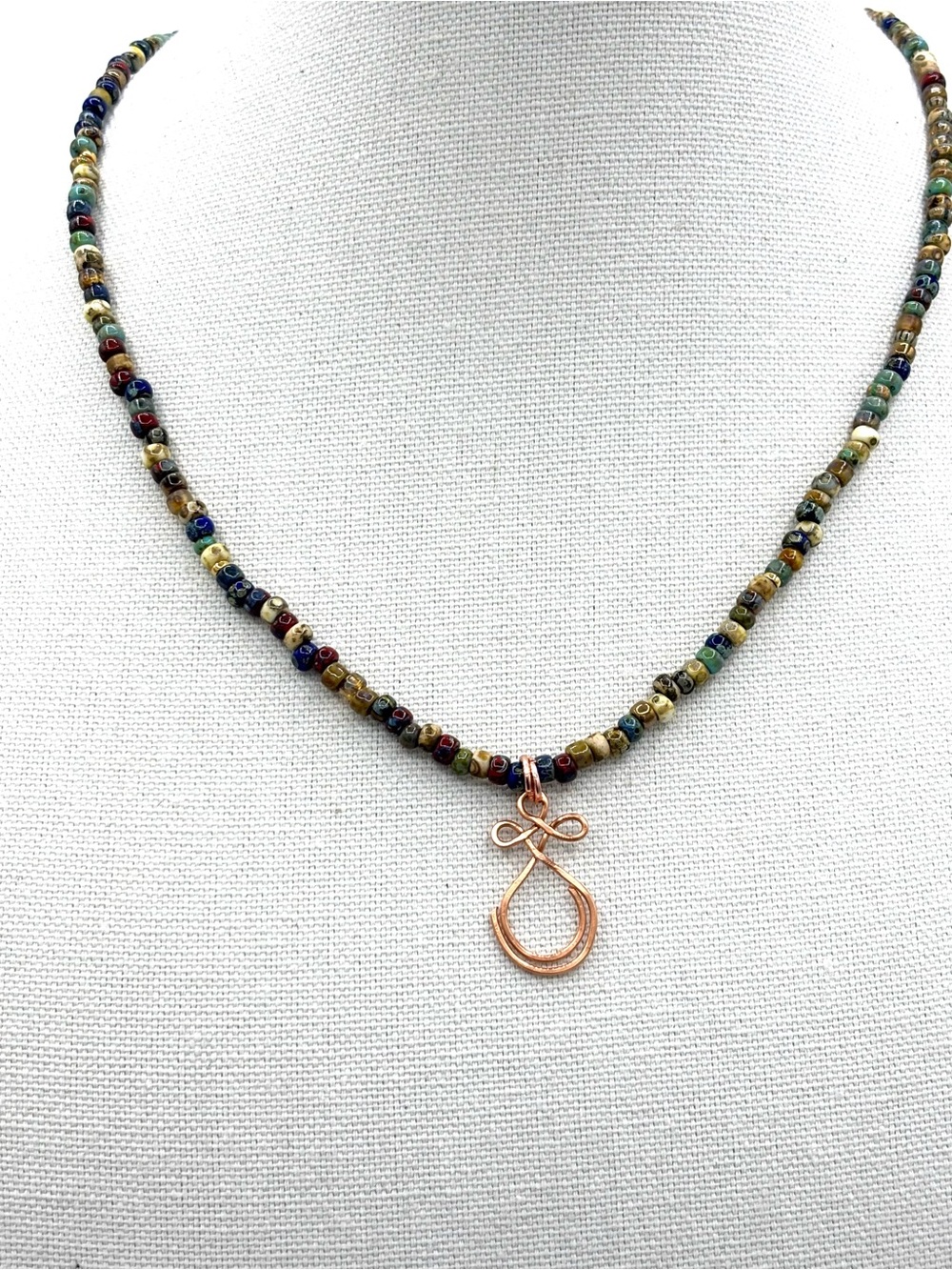 Multicolor Beaded Ring Holder Necklace with Copper Wire Pendant - Picture 4 of 7